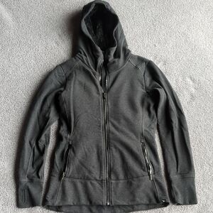 Eddie Bauer Charcoal Grey Zip Hoodie With Black Faux Fur Lining Size XS